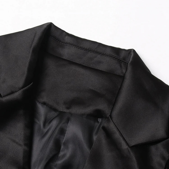 LUXURY SEQUIN SATIN VELVET FEATHER BUTTON CUFF BLAZER - Picture 4 of 9